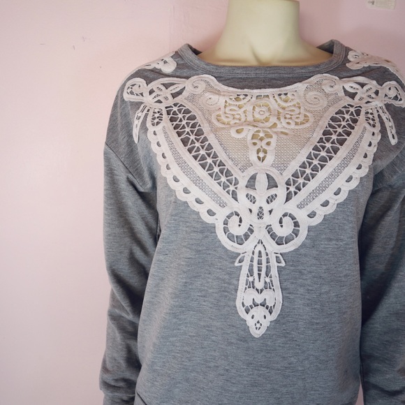 Gray crochet sweater top - Picture 2 of 3